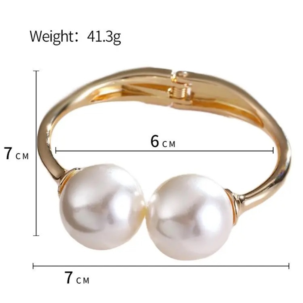 Elegant Bold Pearl Statement Cuff Open Gold Bangle Bracelet w/ Luxe Dual Pearls - Picture 6 of 6